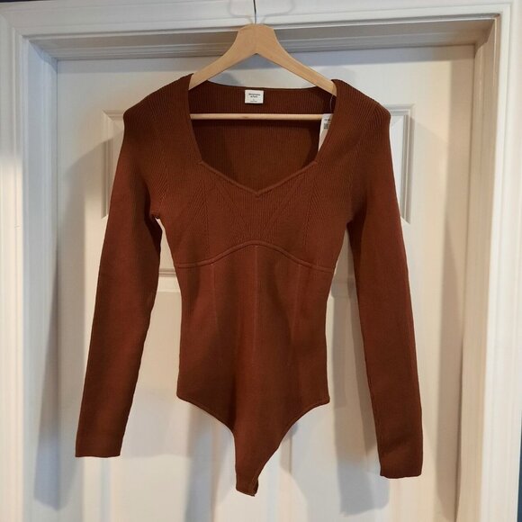 Abercrombie & Fitch Sweaters - Abercrombie Sweater Bodysuit Womens Large Warm Brown Sweetheart Corset Knit